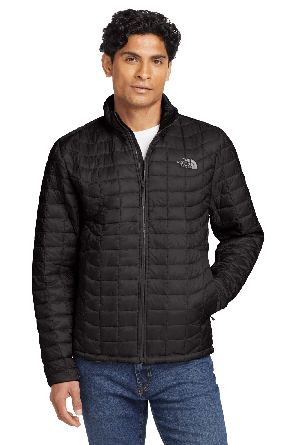 The North Face Black Stand-Collar Grid-Quilted Zip Jacket