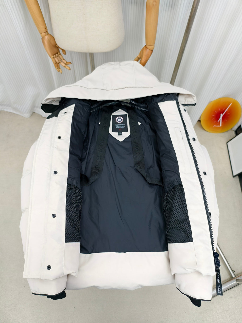 Canada Goose Ivory White Hooded Quilted Puffer Jacket with Plush Trim