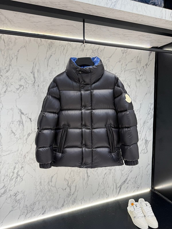 Moncler Black Stand-Collar Quilted Puffer Jacket with Blue Lining