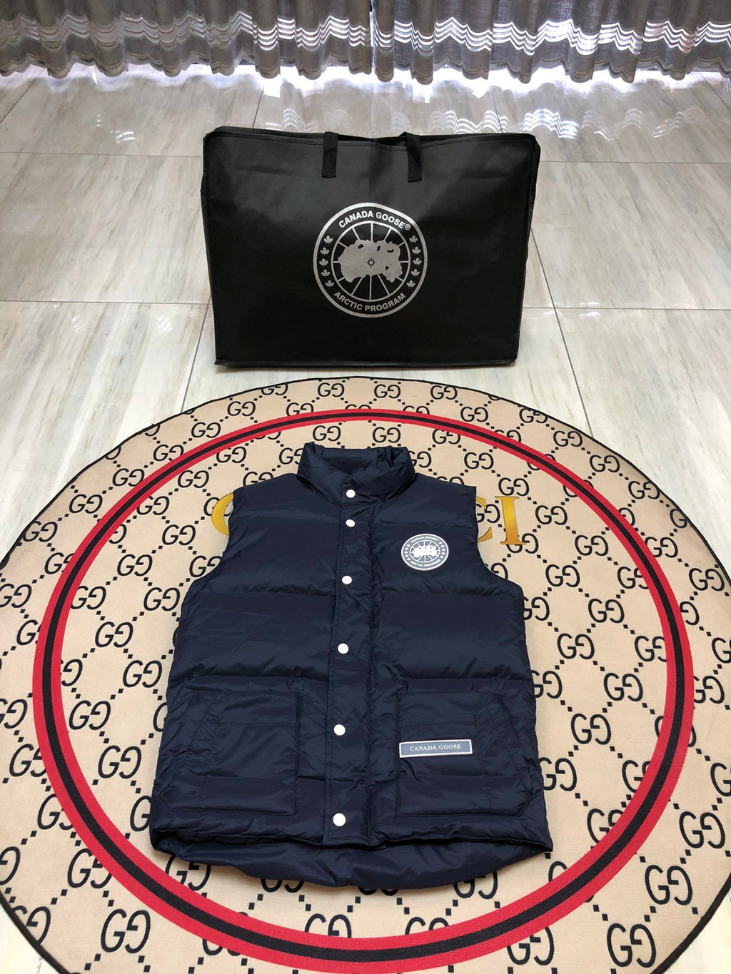 Canada Goose Navy Blue Quilted Puffer Vest with Printed Lining