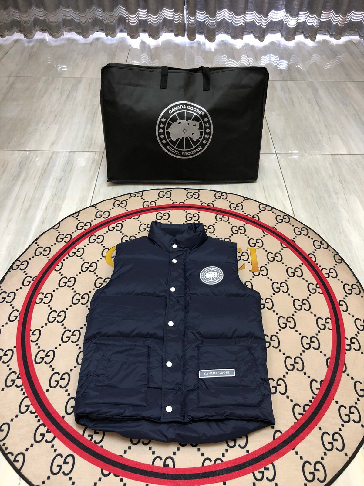 Canada Goose Navy Blue Quilted Puffer Vest with Printed Lining