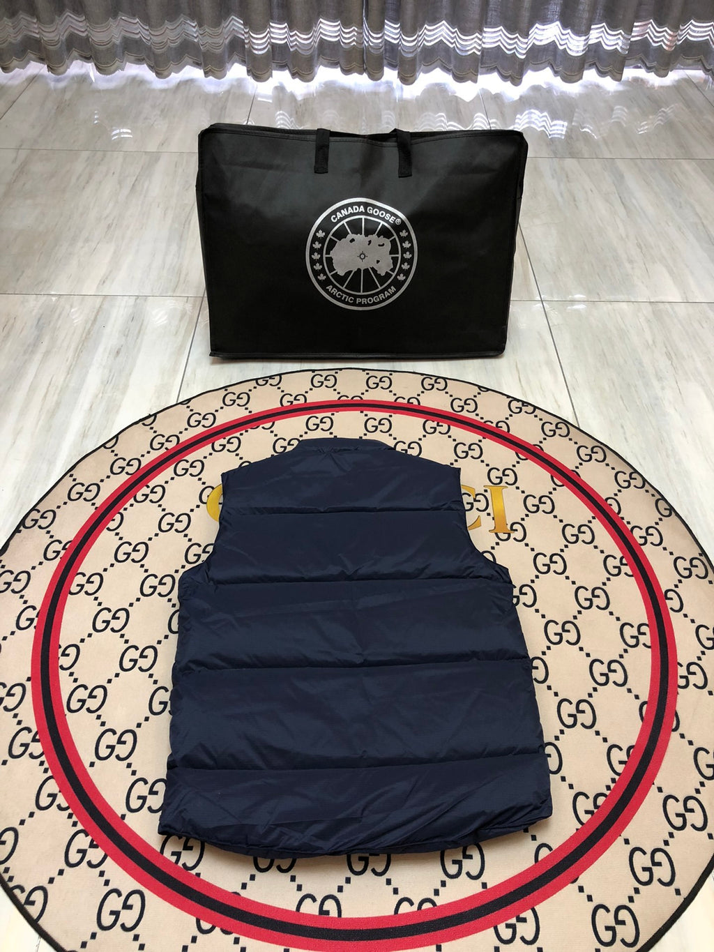 Canada Goose Navy Blue Quilted Puffer Vest with Printed Lining
