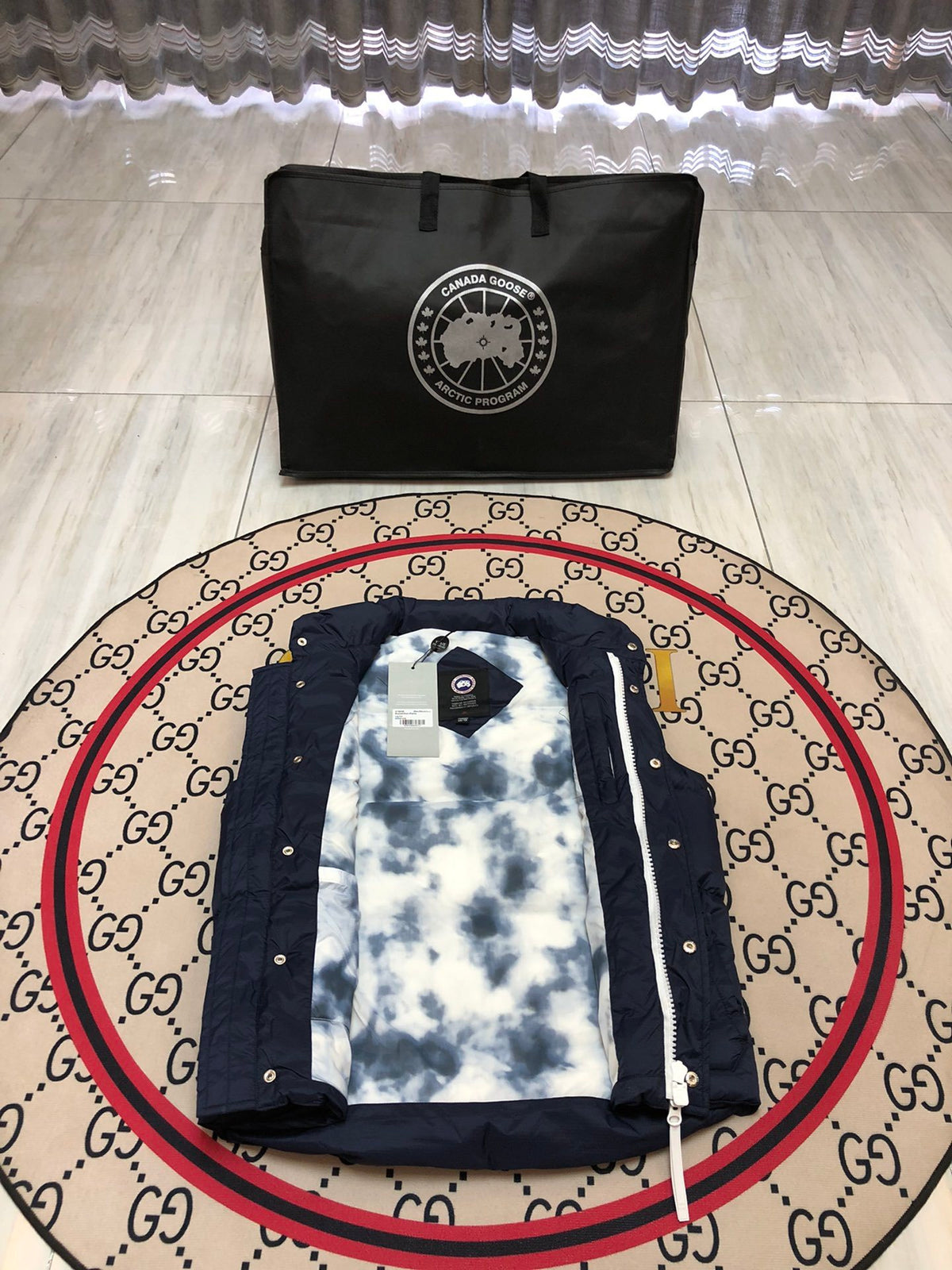 Canada Goose Navy Blue Quilted Puffer Vest with Printed Lining