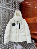 Moncler Ivory White Hooded Puffer Jacket with Black Chest Badge