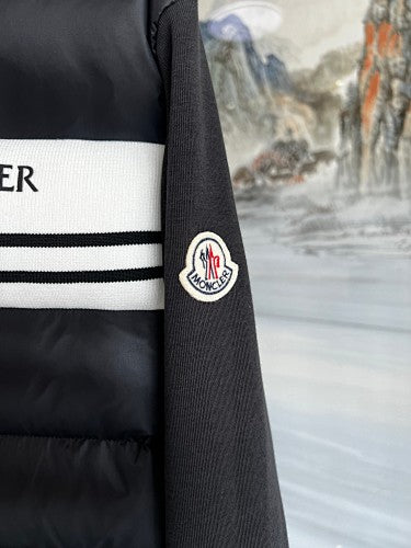 Moncler Black and White Hooded Quilted-Front Zip Jacket