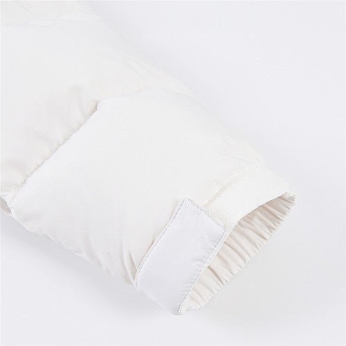 The North Face White and Light Gray Colorblock Stand-Collar Puffer Jacket