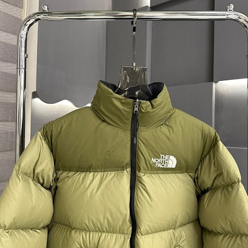 The North Face Olive Green Two-Tone Stand-Collar Puffer Jacket