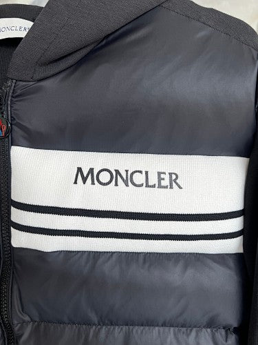 Moncler Black and White Hooded Quilted-Front Zip Jacket