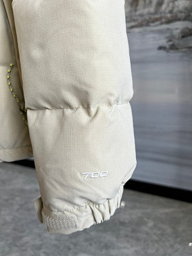 The North Face Ivory and Brown Colorblock Stand-Collar Puffer Jacket
