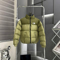 The North Face Olive Green Two-Tone Stand-Collar Puffer Jacket