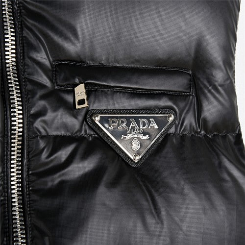 Prada Black Glossy Quilted Puffer Vest with Zip Pockets