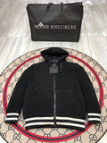 Moose Knuckles Black Hooded Teddy Jacket with White Striped Trim