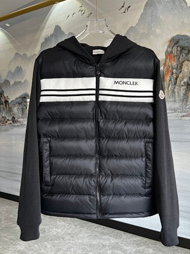Moncler Black and White Hooded Quilted-Front Zip Jacket