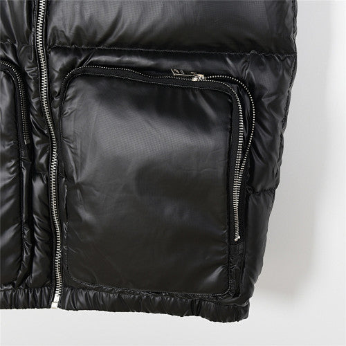 Prada Black Glossy Quilted Puffer Vest with Zip Pockets
