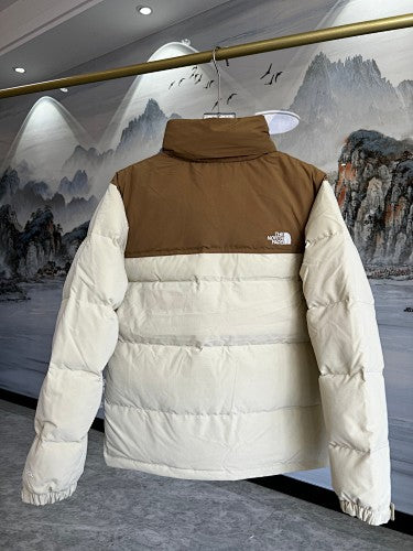 The North Face Ivory and Brown Colorblock Stand-Collar Puffer Jacket