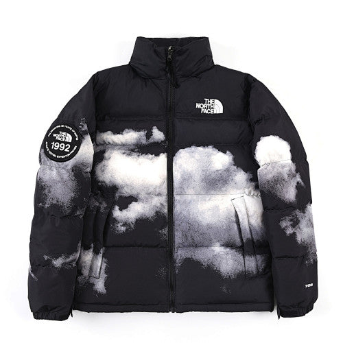 The North Face Black and White Cloud Print Stand-Collar Puffer Jacket