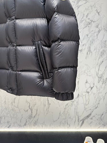 Moncler Black Stand-Collar Quilted Puffer Jacket with Blue Lining