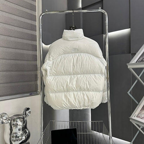 The North Face White Stand-Collar Puffer Jacket with Tonal Logos