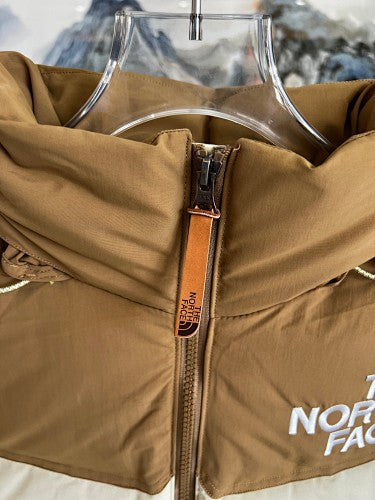 The North Face Ivory and Brown Colorblock Stand-Collar Puffer Jacket
