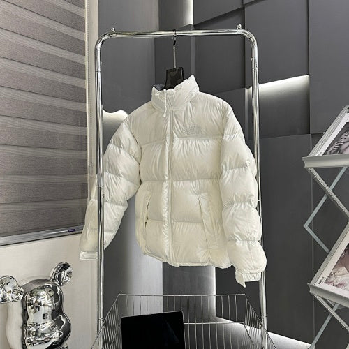 The North Face White Stand-Collar Puffer Jacket with Tonal Logos