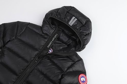 Canada Goose Black Hooded Quilted Puffer Jacket with Contrast Stripe Details