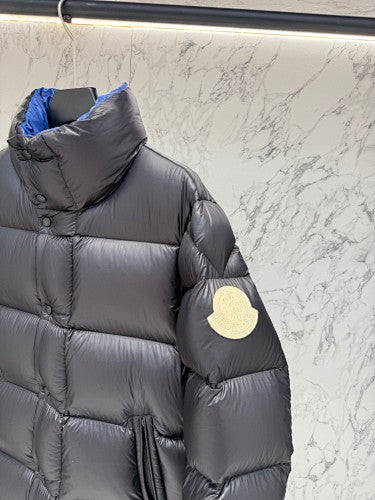 Moncler Black Stand-Collar Quilted Puffer Jacket with Blue Lining