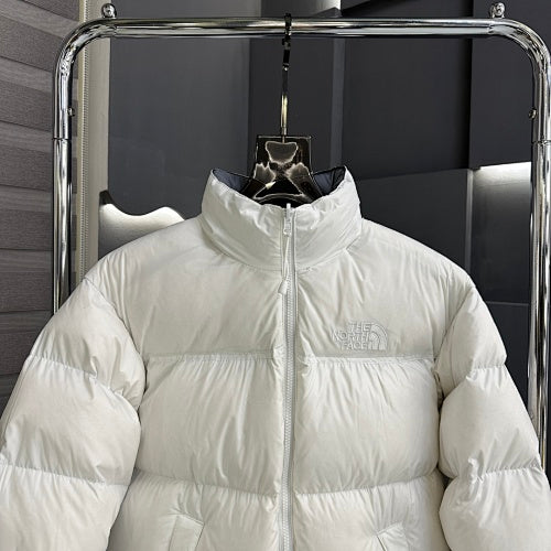 The North Face White Stand-Collar Puffer Jacket with Tonal Logos