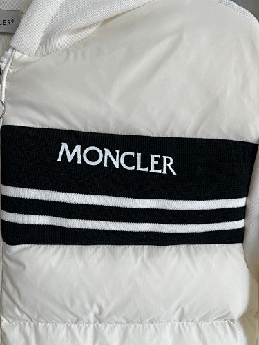 Moncler White and Black Hooded Quilted-Front Zip Jacket