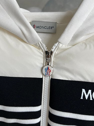 Moncler White and Black Hooded Quilted-Front Zip Jacket