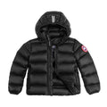 Canada Goose Black Hooded Quilted Puffer Jacket with Contrast Stripe Details
