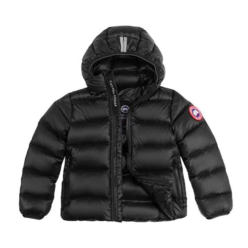 Canada Goose Black Hooded Quilted Puffer Jacket with Contrast Stripe Details