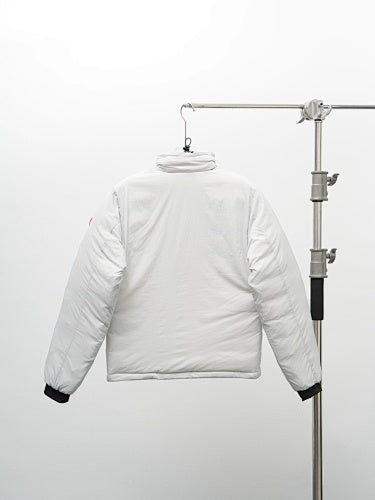 Canada Goose White Stand-Collar Puffer Jacket with Black Zip Details