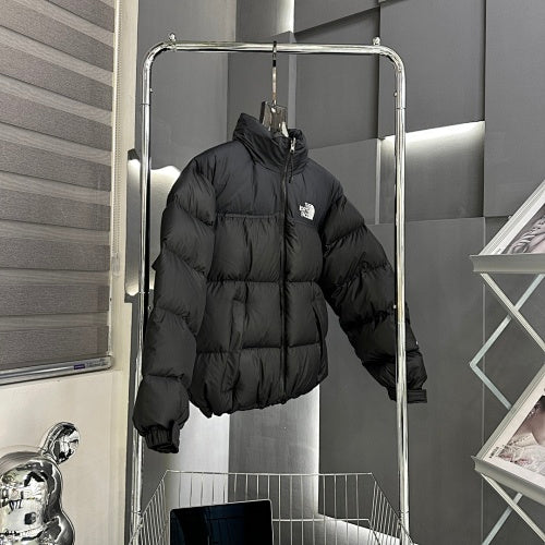 The North Face Black Stand-Collar Puffer Jacket with White Logos