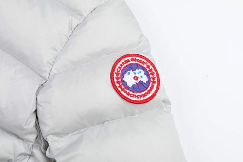 Canada Goose White Hooded Quilted Puffer Jacket with Gray Stripe Details