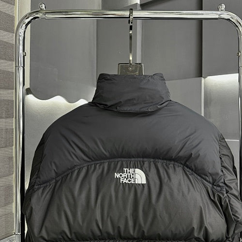 The North Face Black Stand-Collar Puffer Jacket with White Logos