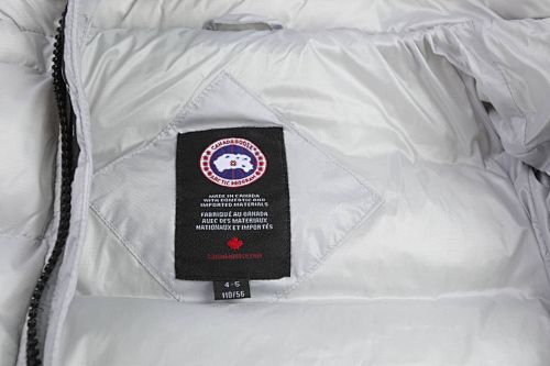 Canada Goose White Hooded Quilted Puffer Jacket with Gray Stripe Details