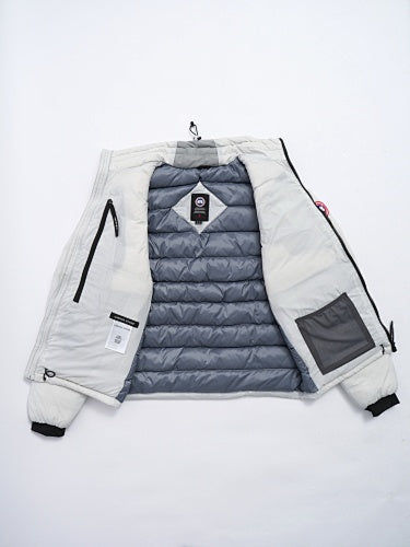 Canada Goose White Stand-Collar Puffer Jacket with Black Zip Details