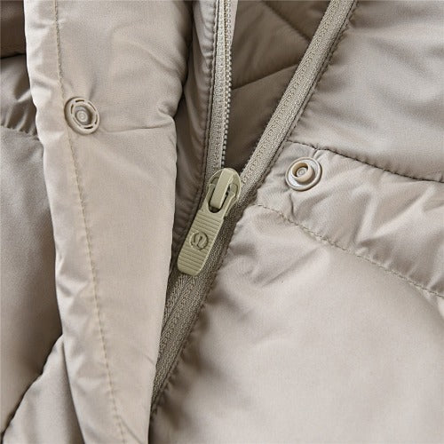 Lululemon Taupe Beige Hooded Quilted Puffer Jacket with Tonal Logo