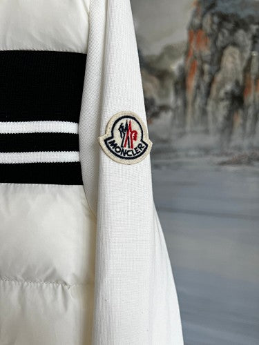 Moncler White and Black Hooded Quilted-Front Zip Jacket