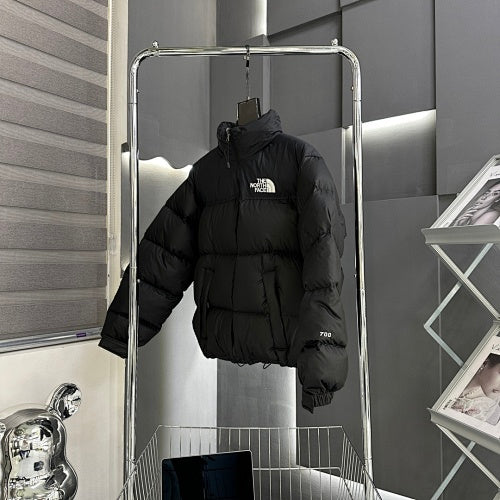 The North Face Black Stand-Collar Puffer Jacket with White Logos