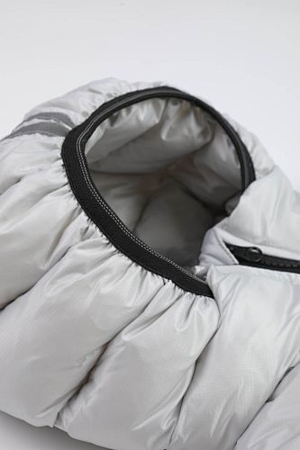 Canada Goose White Hooded Quilted Puffer Jacket with Gray Stripe Details