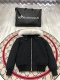 Moose Knuckles Black Hooded Bomber Jacket with Plush Trim