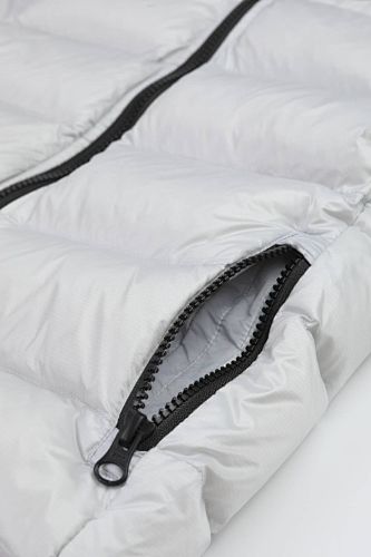 Canada Goose White Hooded Quilted Puffer Jacket with Gray Stripe Details