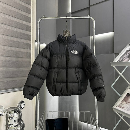 The North Face Black Stand-Collar Puffer Jacket with White Logos