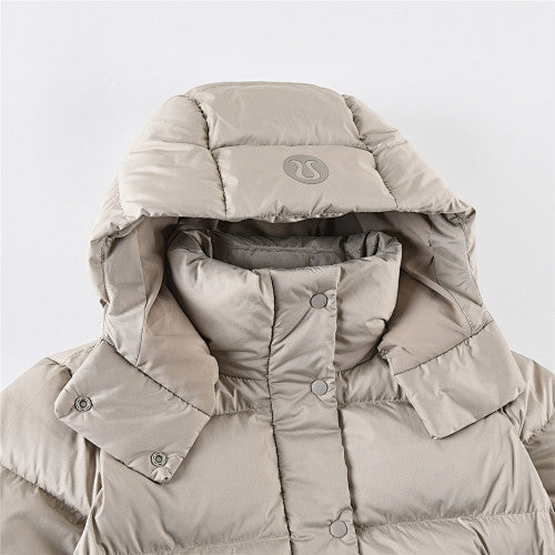 Lululemon Taupe Beige Hooded Quilted Puffer Jacket with Tonal Logo