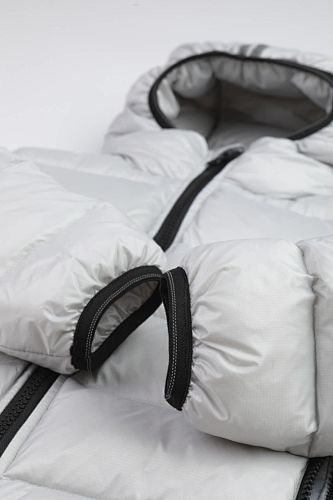 Canada Goose White Hooded Quilted Puffer Jacket with Gray Stripe Details