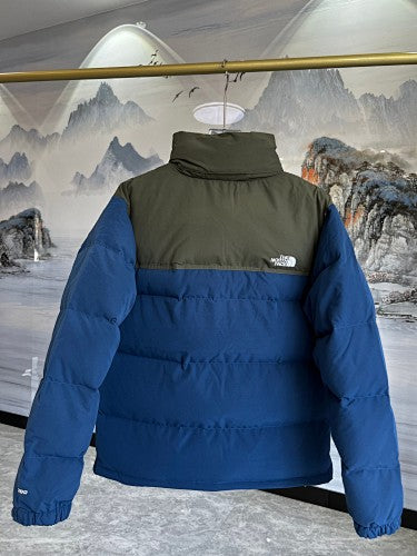 The North Face Blue and Olive Green Colorblock Stand-Collar Puffer Jacket