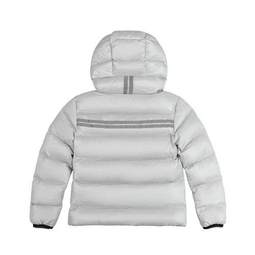 Canada Goose White Hooded Quilted Puffer Jacket with Gray Stripe Details