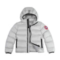 Canada Goose White Hooded Quilted Puffer Jacket with Gray Stripe Details
