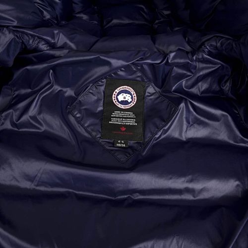 Canada Goose Navy Blue Hooded Quilted Puffer Jacket with Gray Stripe Details